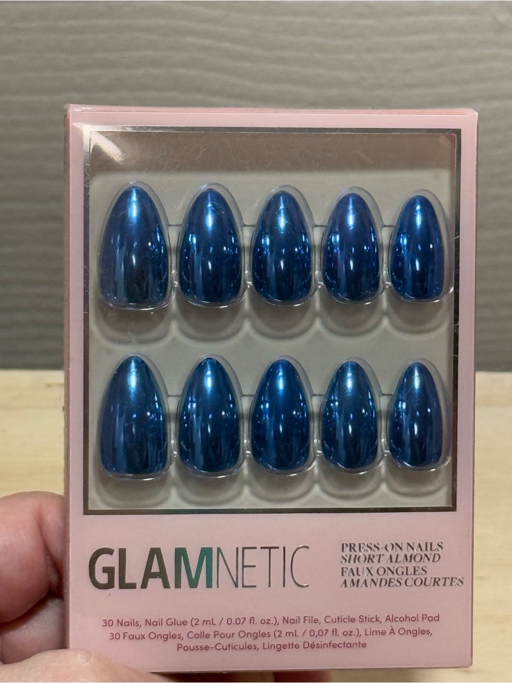 Glamnetic Metallic Blue Short Almond Press-On Nails- blue steel NEW